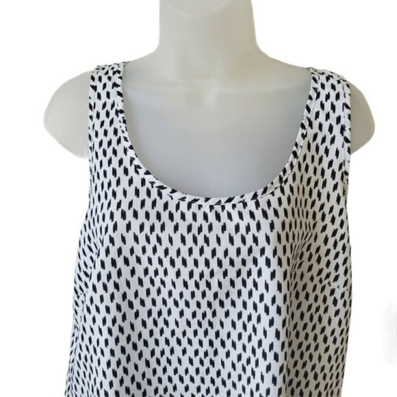 FADED GLORY Womens Tank Top Medium Black‎ White Sheer Round Hem Casual Layer - Picture 3 of 9